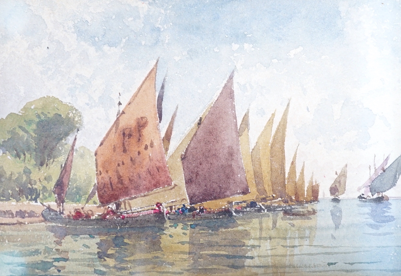 Attributed to Giuseppe Canella (1837-1913), three watercolours, Shipping in harbour and fishermen off Venice, one inscribed, 11.5 x 16.5cm